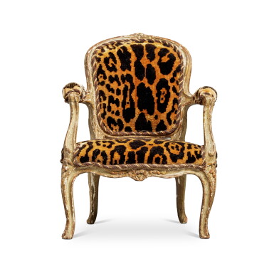 View full screen - View 1 of Lot 1018. A Louis XV Gray-Painted Miniature Fauteuil en Cabriolet, Mid-18th Century.
