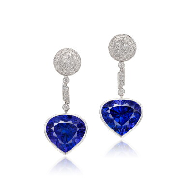 View full screen - View 1 of Lot 1316. Pair of Tanzanite and Diamond Earrings | 坦桑石 配 鑽石 耳墜一對.