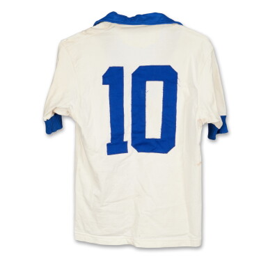 View full screen - View 1 of Lot 40. Pelé Brazil National Team 1957 Signed and Inscribed Match Shirt | Provenance from Teammate Baldocchi.