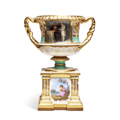 View full screen - View 1 of Lot 377. A Worcester (Flight, Barr and Barr) Pale Green-Ground Pedestal Vase, Circa 1815.