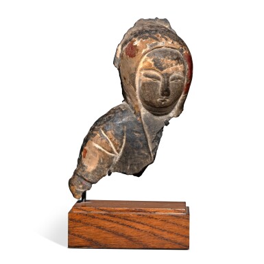 View full screen - View 1 of Lot 17. A stone relief fragment of a donor, Six Dynasties.
