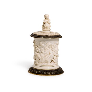 View full screen - View 1 of Lot 31. A silver-gilt mounted ivory beaker, maker's mark GAL a florette below, town mark four bars above H, probably German, circa 1700.