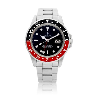 View full screen - View 1 of Lot 8078. GMT-Master II "Fat Lady", Reference 16760 | A stainless steel dual time zone wristwatch with date and bracelet, Circa 1987 | 勞力士 | GMT-Master II "Fat Lady" 型號16760 | 精鋼兩地時間鏈帶腕錶,備日期顯示,約1987年製.