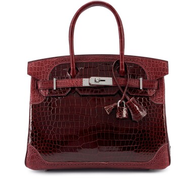 View full screen - View 1 of Lot 137. Limited Edition Bourgogne Shiny and Matte Porosus Crocodile Ghillies Birkin 30 Palladium Hardware, 2015.