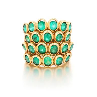 View full screen - View 1 of Lot 769. Boivin | Bague émeraudes, "Quatre Corps" | Emerald ring, 'Quatre Corps'.