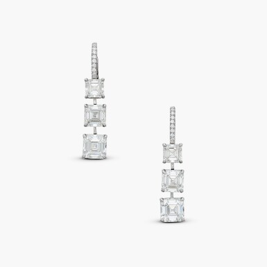 View full screen - View 1 of Lot 7. Pair of Diamond Pendant-Earrings .