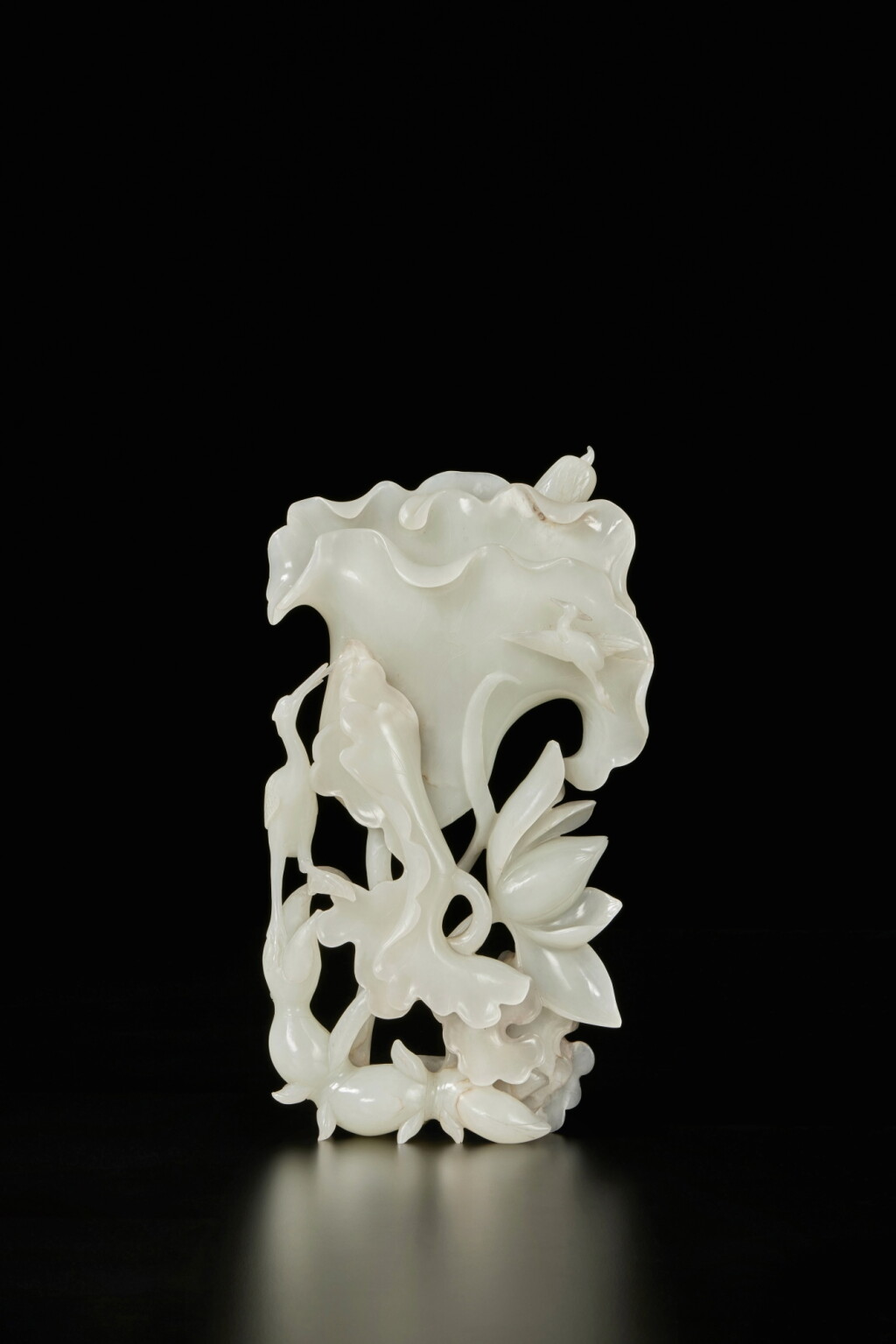 View full screen - View 1 of Lot 108. A large white jade 'egret and lotus' vase, Qing dynasty, 19th century.