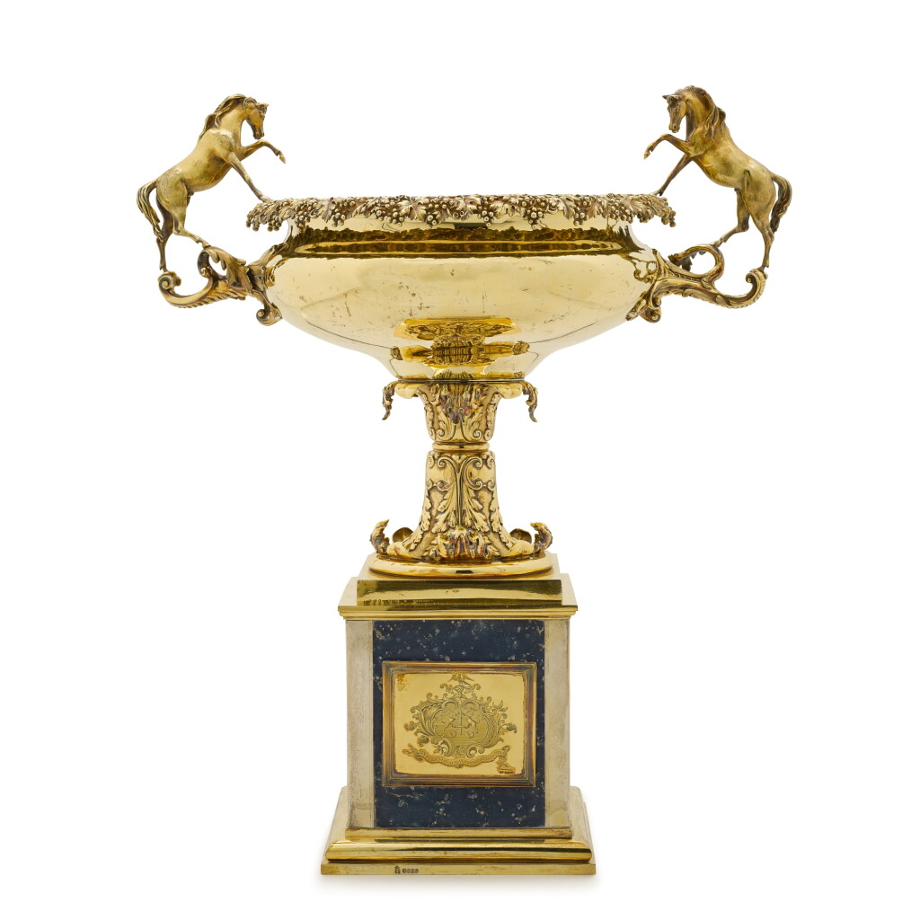 View full screen - View 1 of Lot 28. A William IV silver-gilt two-handled cup, Paul Storr, London, 1836; the plinth Mortimer & Hunt, London, 1839.