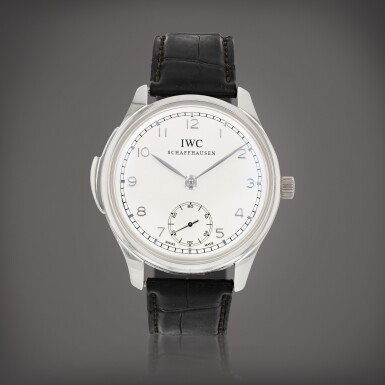 View full screen - View 1 of Lot 117. Portugieser minute repeater, limited edition, reference IWC544901 Montre bracelet en platine avec répétition minutes | Platinum minute repeater wristwatch Vers 2015| Circa 2015.