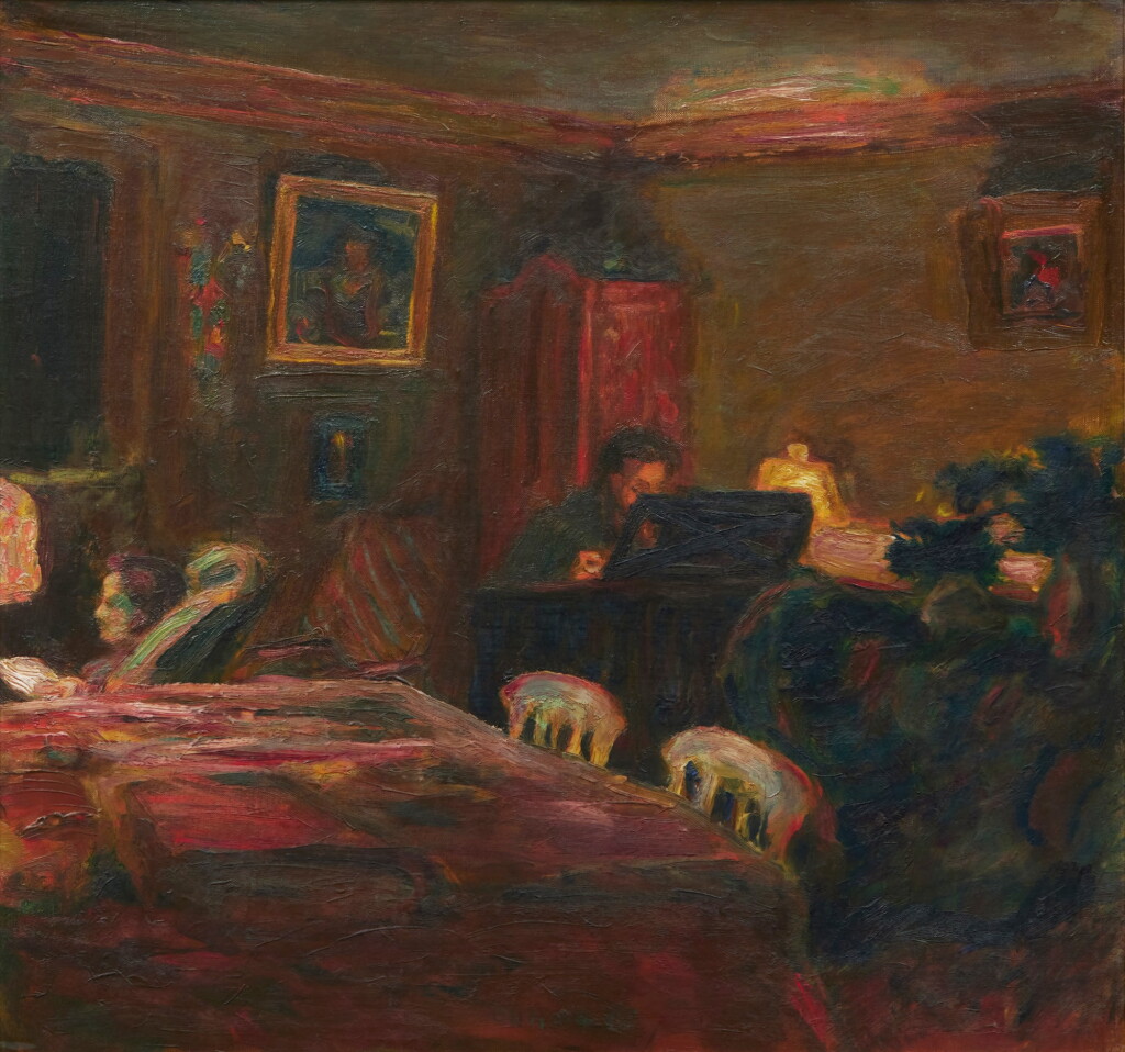 View full screen - View 1 of Lot 257. Claude Terrasse au piano, sous la lampe (Au Grand-Lemps).