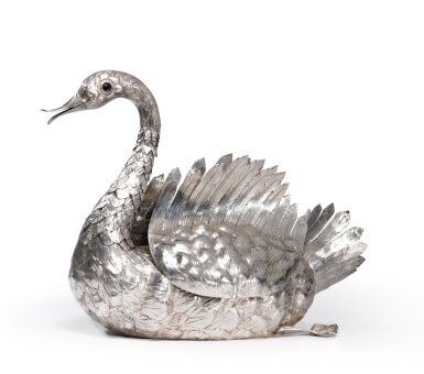 View full screen - View 1 of Lot 81. A Portuguese silver swan centerpiece, Manuel Alcino Figueiredo Moutinho, Porto, circa 1970.