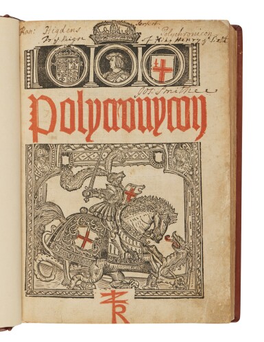 View full screen - View 1 of Lot 24. Higden, Ranulph | The first illustrated edition of the most influential chronicle in Britain.