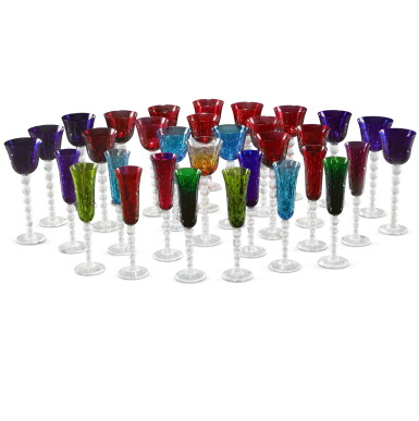 View full screen - View 1 of Lot 244. A Saint Louis clear and coloured glass 'Bubbles' pattern part table service, modern.