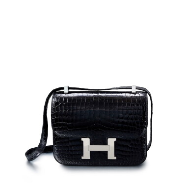 View full screen - View 1 of Lot 1046. Noir Shiny Niloticus Crocodile Constance 24 Palladium Hardware, 2014 .