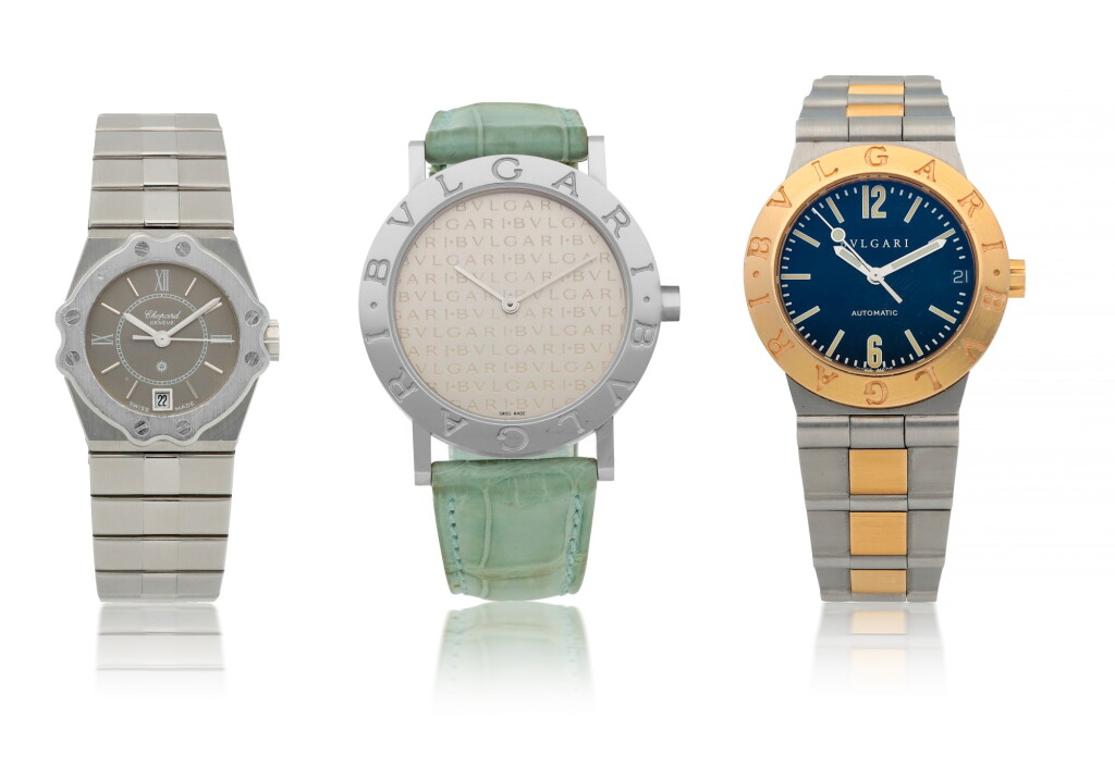 View full screen - View 1 of Lot 176. VARIOUS | THREE STAINLESS STEEL AND BI-METALLIC LADIES WATCHES BY BULGARI AND CHOPARD CIRCA 1990.