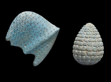 View full screen - View 1 of Lot 65. AN EGYPTIAN FRAGMENTARY TURQUOISE FAIENCE CROWN AND CLUSTER OF GRAPES, 18TH DYNASTY, REIGN OF AMENHOTEP III/AKHENATEN, 1390-1336 B.C..