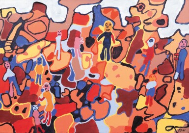 View full screen - View 1 of Lot 247. JEAN DUBUFFET | PAYSAGE ROUGEOYANT PEUPLÉ DE PERSONNAGES.