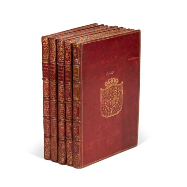View full screen - View 1 of Lot 157. Saverien, Histoires des philosophes modernes, Paris, 1760-1766, 5 volumes, armorial red morocco.