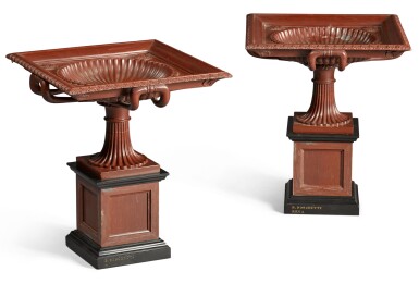 View full screen - View 1 of Lot 67. A pair of Italian rosso antico tazze signed by Benedetto Boschetti, Rome, mid-19th century.