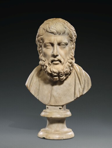 View full screen - View 1 of Lot 38. A ROMAN MARBLE PORTRAIT BUST OF HERMARCHOS OF MYTILENE, CIRCA 1ST CENTURY A.D..