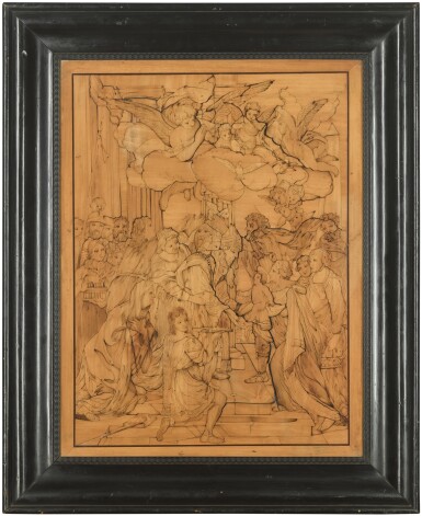 View full screen - View 1 of Lot 110. An Italian intarsia panel of 'The Presentation in the Temple' after Charles Mellin (1597-1649), circa 1800.