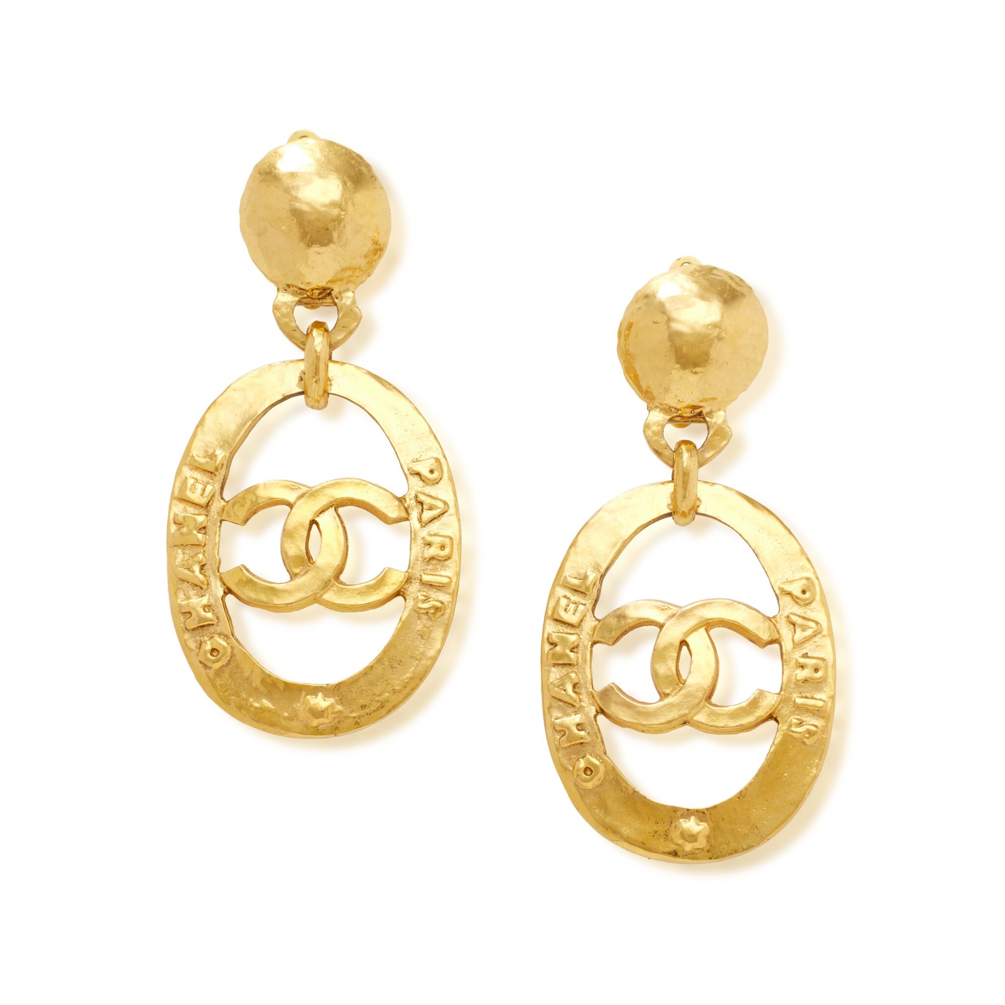 Gold Metal Logo Engraved CC Hoop Drop Earrings, 1991 | Handbags & Accessories | The Chanel Collection | 2022 | Sotheby's Gold Metal Logo Engraved CC Hoop Drop Earrings, 1991 | Handbags & Accessories | The Chanel Collection | 2022 | Sotheby's