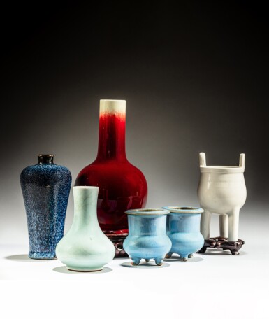 View full screen - View 1 of Lot 15. A group of six monochrome-glazed vases, Late Qing dynasty / 20th century | 清末 / 二十世紀 單色釉瓷瓶一組六件.