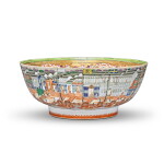 A Chinese Export 'Hong' Punch Bowl, Qing Dynasty, Qianlong Period, 1780-85 | 清乾隆 1780-85年 粉彩廣州十三行景圖大盌