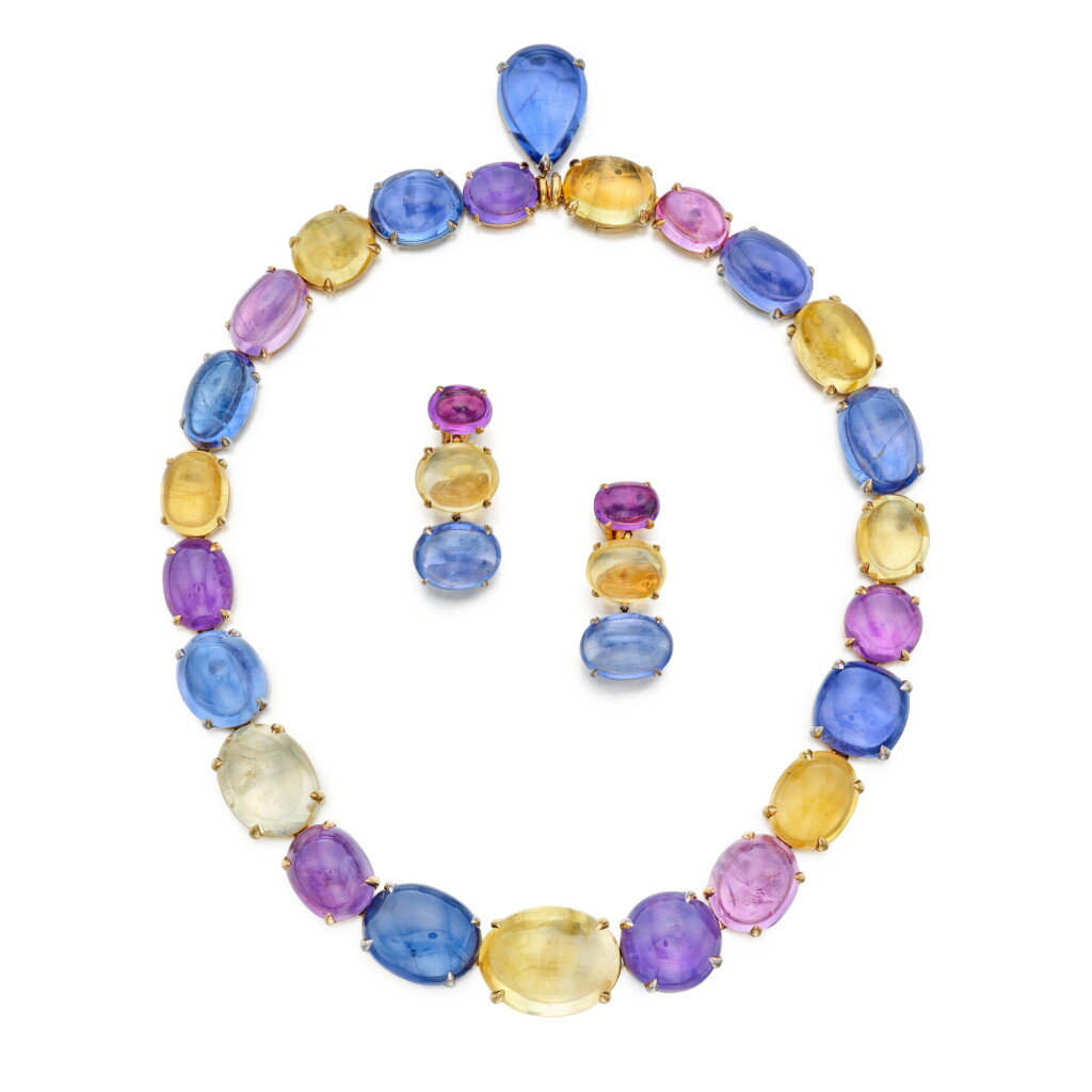 全螢幕檢視 - 查看46An Impressive Multi-Colored Sapphire Necklace and Pair of Earclips的1