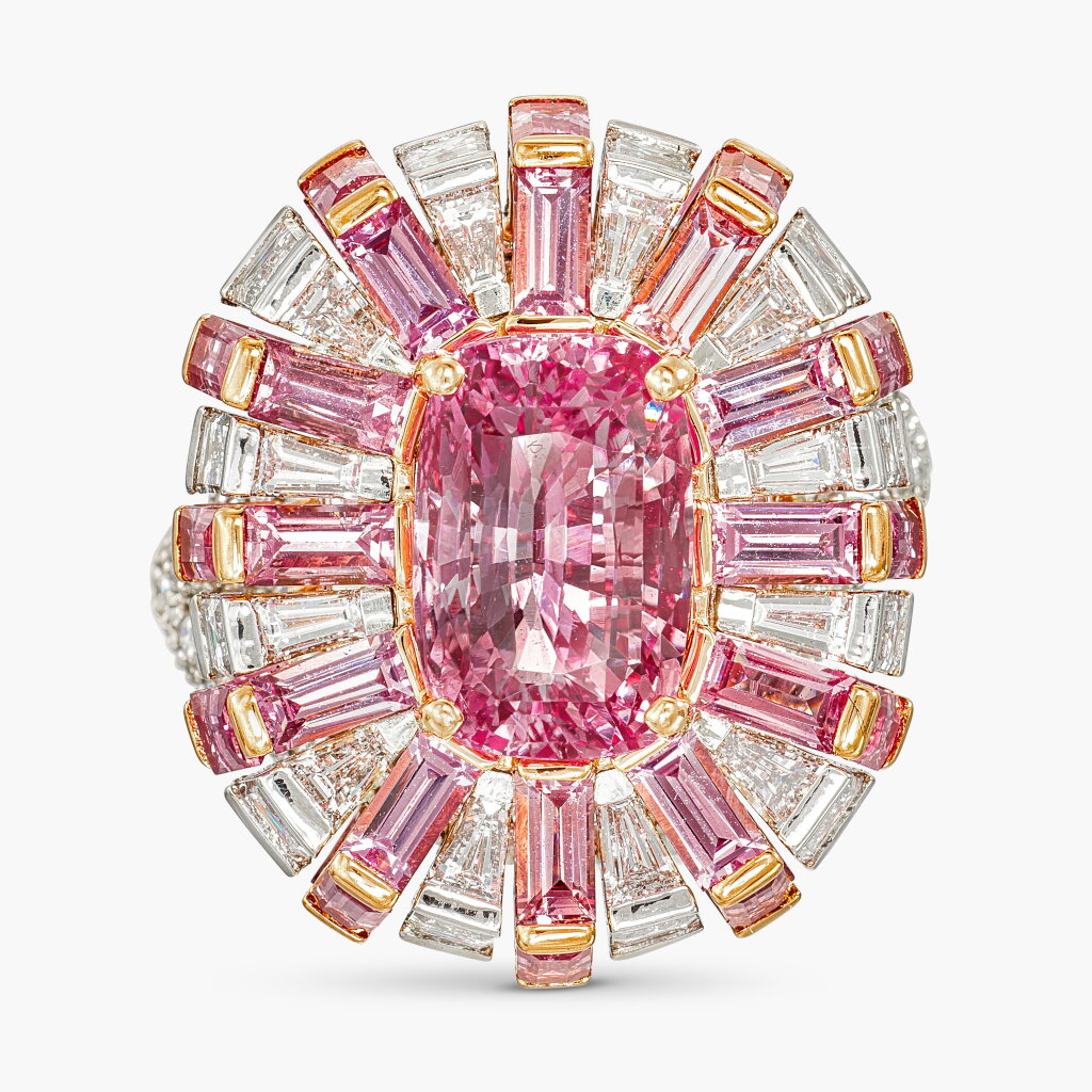View full screen - View 1 of Lot 1737. Padparadscha Sapphire, Pink Sapphire and Diamond Ring | 6.15克拉 天然「斯里蘭卡」未經加熱橙粉紅色剛玉, 粉紅色剛玉 配 鑽石 戒指.