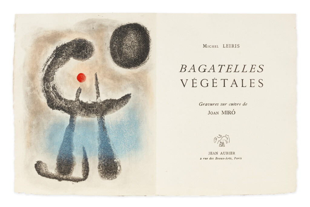View full screen - View 1 of Lot 150. Bagatelles végétales, Paris, 1956. Ex. sur auvergne avec les 6 eaux-fortes en couleurs de Miró.