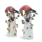 Two similar Meissen models of jays with beetles, late 19th century