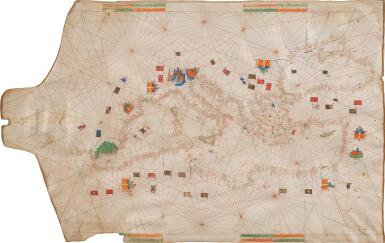 View full screen - View 1 of Lot 14. Illuminated Portolan Chart of the Mediterranean | by Petrus Roselli | Spain, Mallorca | 1447.