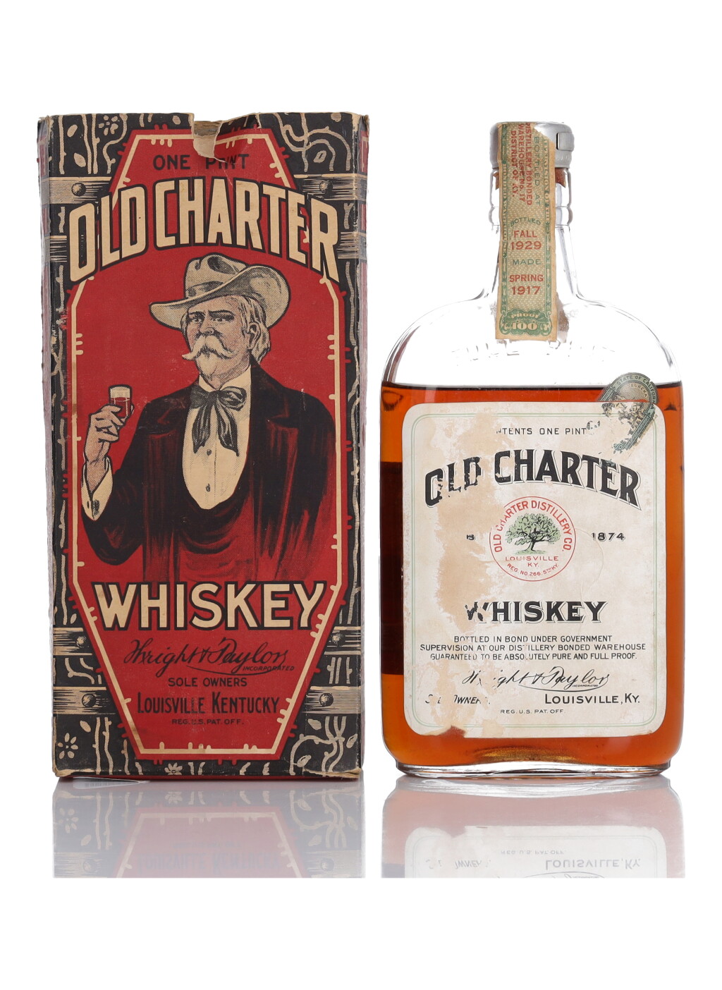 View full screen - View 1 of Lot 285. Old Charter 100 Proof 1917 (1 Bottle Pint).