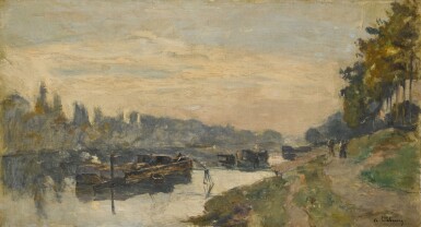 View full screen - View 1 of Lot 128. Péniches sur la Seine à Puteaux .