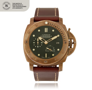View full screen - View 1 of Lot 50. Submersible, Ref. PAM00507 Limited edition bronze wristwatch with date and power reserve indication Circa 2014.
