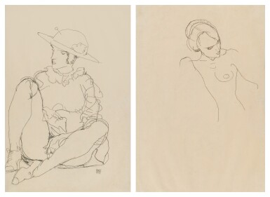 View full screen - View 1 of Lot 342. Sitzendes Mädchen mit Hut, onanierend (Seated Girl with Hat Masturbating) (recto); Mädchenakt (Nude Girl) (verso): A Double-Sided Work.