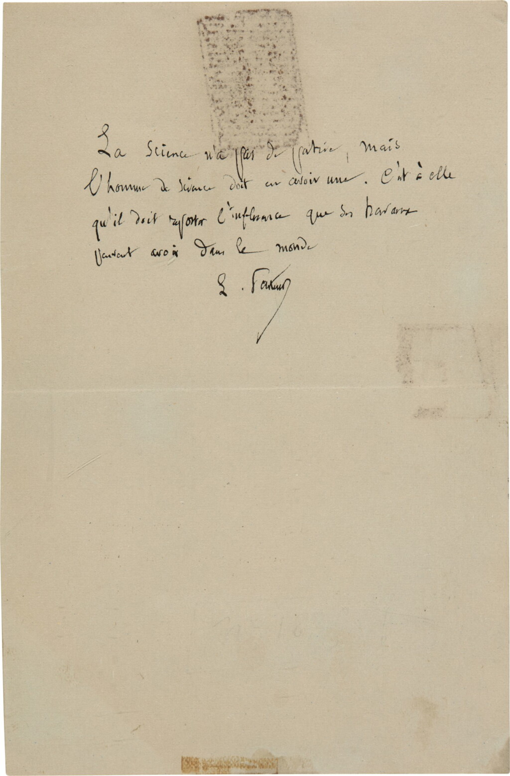 View full screen - View 1 of Lot 38. Louis Pasteur | autograph quotation signed, undated.