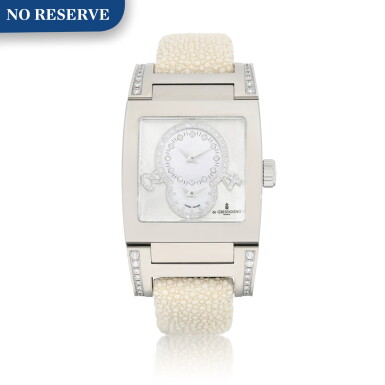 View full screen - View 1 of Lot 8114. de Grisogono | Instrumentino, A stainless steel and diamond-set dual time zone wristwatch with mother-of-pearl dial, Circa 2000 | Instrumentino 精鋼鑲鑽石兩地時間腕錶,備珠母貝錶盤,約2000年製.