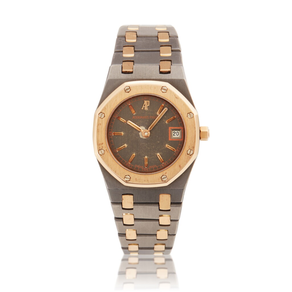 View full screen - View 1 of Lot 287. Reference D66330 Royal Oak | A tantalum and pink gold wristwatch with date and bracelet, Circa 1990.