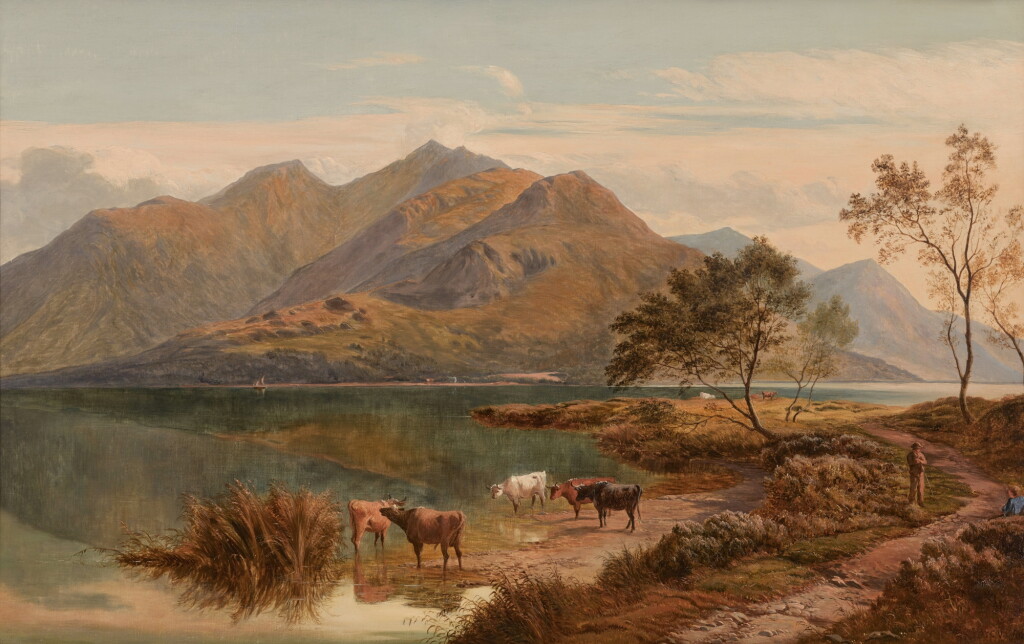 View full screen - View 1 of Lot 851. Cow herd by a lake.