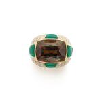 Alexandrite, emerald and diamond ring