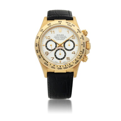 View full screen - View 1 of Lot 1154. ROLEX | 'ZENITH' DAYTONA, REF 16518 YELLOW GOLD CHRONOGRAPH WRISTWATCH WITH ‘INVERTED 6’ DIAL CIRCA 1995.