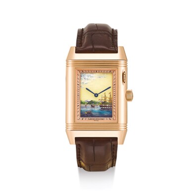 View full screen - View 1 of Lot 2252. JAEGER-LECOULTRE | REVERSO À ECLIPSE, REFERENCE 246.2.79 A BRAND NEW LIMITED EDITION PINK GOLD REVERSIBLE WRISTWATCH WITH ENAMEL DIAL DEPICTING THE PORT OF SINGAPORE UNDER CONCEALED SHUTTERS, CIRCA 2008 " | 積家 | Reverso À Eclipse 型號246.2.79 全新限量版粉紅金可翻轉腕錶,備描繪星加坡港口的隱藏式琺瑯錶盤,錶殼編號2542748及1/5,約2008年製".