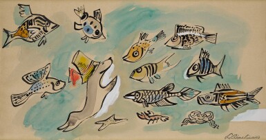 View full screen - View 1 of Lot 413. Seal and Fish (Sketch for "Marina").