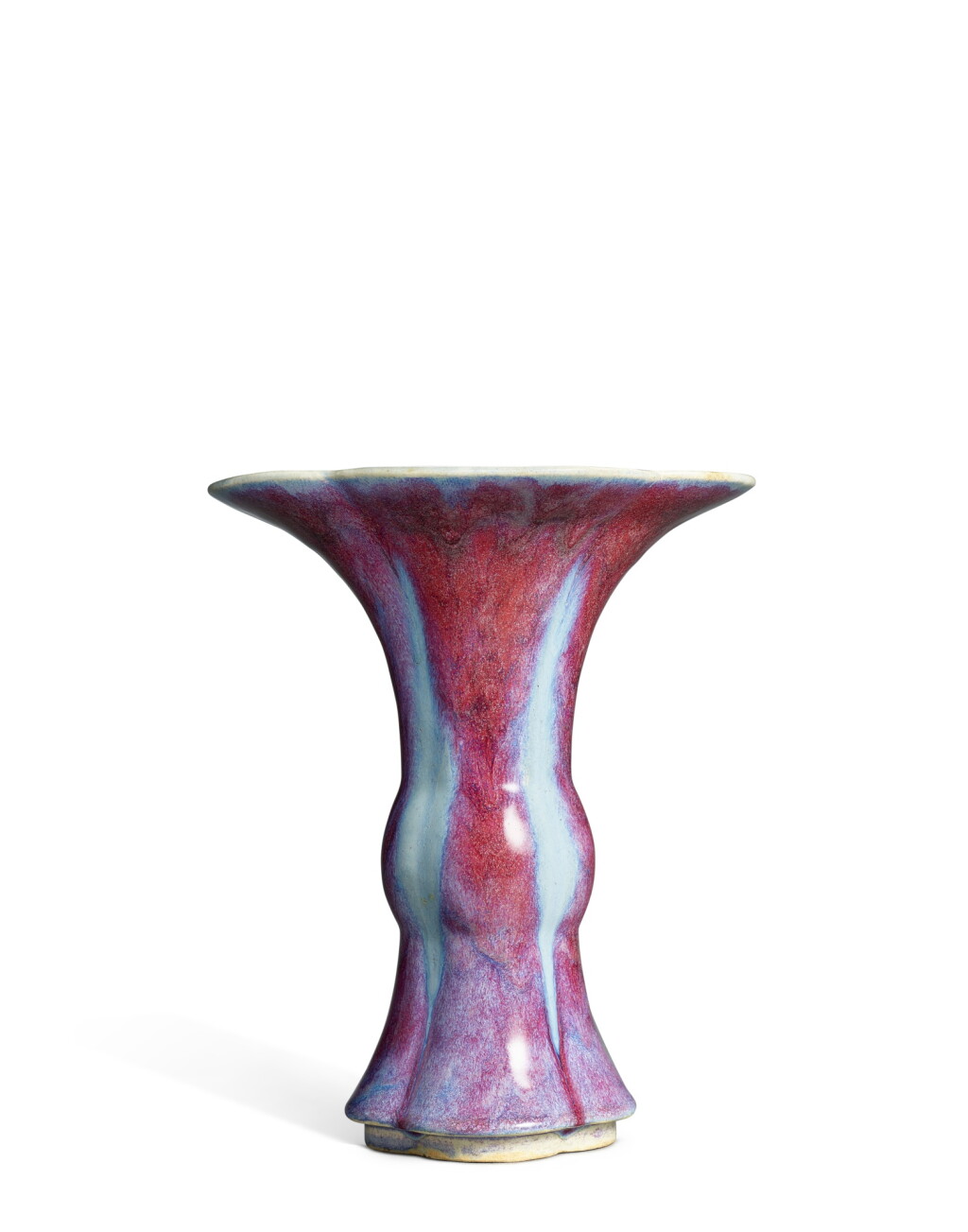 View full screen - View 1 of Lot 9844. A flambé-glazed vase, gu, Seal mark and period of Qianlong | 清乾隆 窰變釉海棠式花觚 《大清乾隆年製》款.