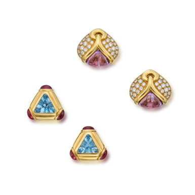 View full screen - View 1 of Lot 421. Two Pairs of Gem-Set Earclips.