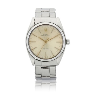 View full screen - View 1 of Lot 8030. Reference 6558 | A stainless steel wristwatch with bracelet, Circa 1962 | 勞力士 | 型號6558 精鋼鏈帶腕錶,約1962年製.