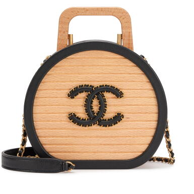 View full screen - View 1 of Lot 181. Limited Edition Beechwood and Black Lambskin Round CC Vanity Case Aged Gold Hardware, 2022.