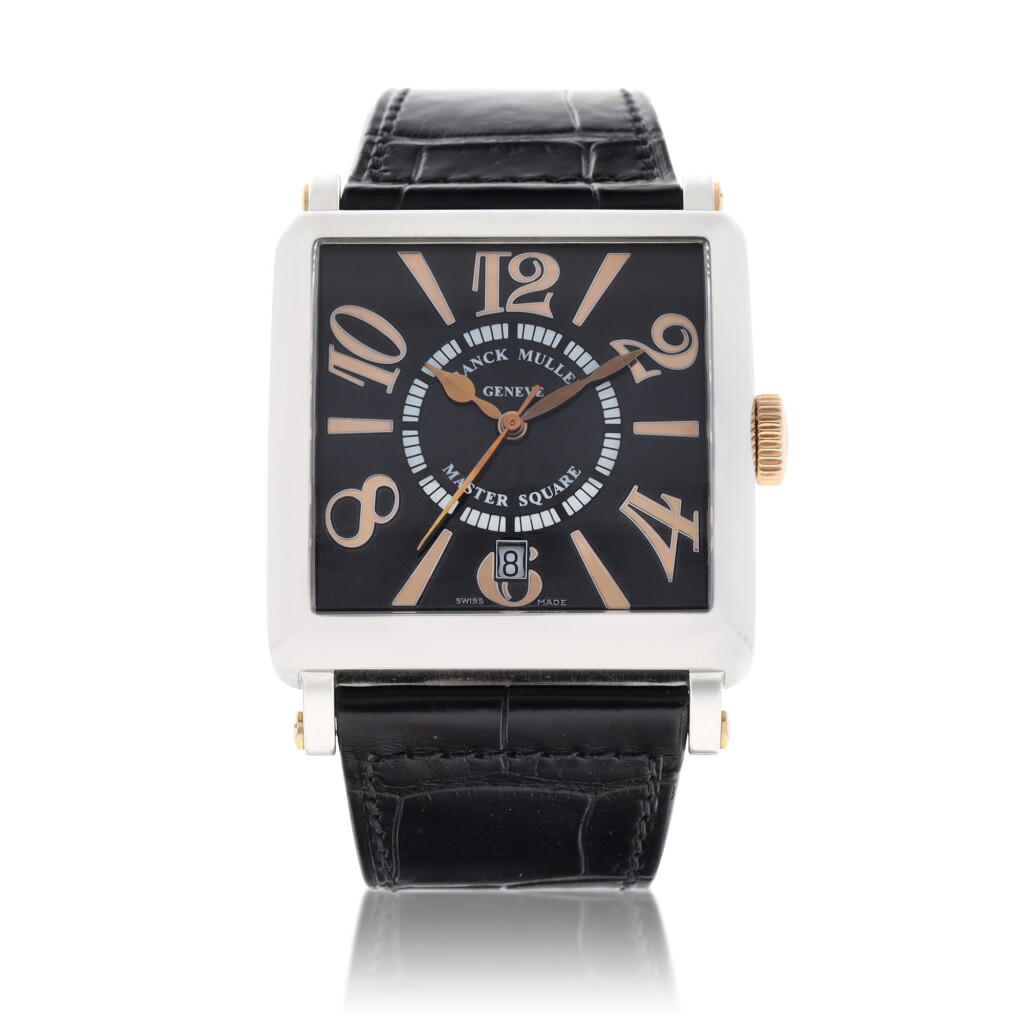View full screen - View 1 of Lot 8062. Franck Muller | Master Square Relief, Reference 6000 H SC DT, A limited edition yellow gold and stainless steel wristwatch with date, Circa 2000 | Master Square Relief 型號6000 H SC DT 限量版黃金及精鋼腕錶,備日期顯示,約2000年製.